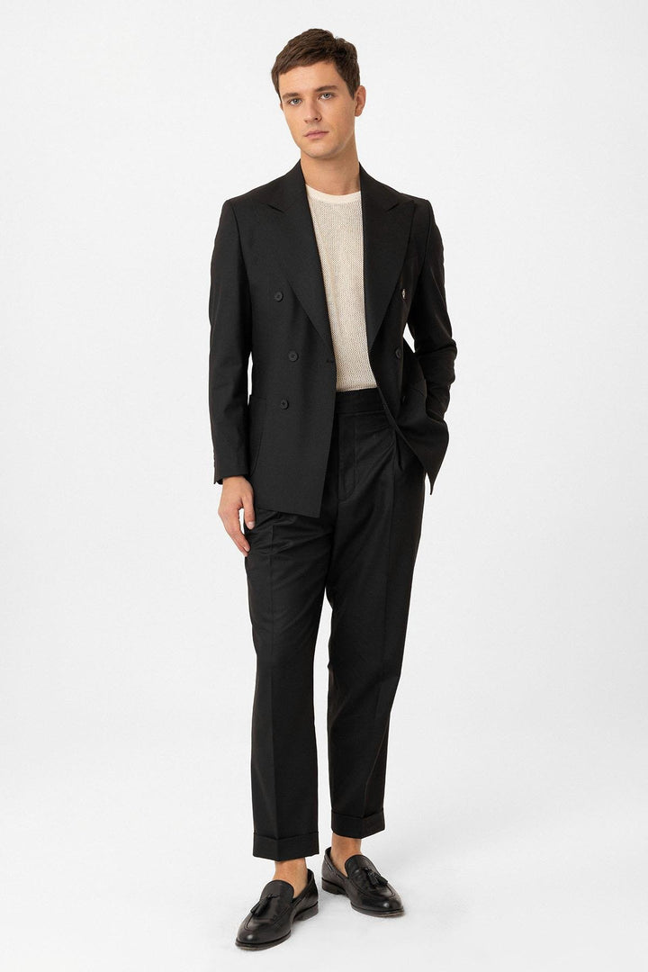 ANT Antioch Black Double-Breasted Closure Italian Cut Men's Suit - Acilia