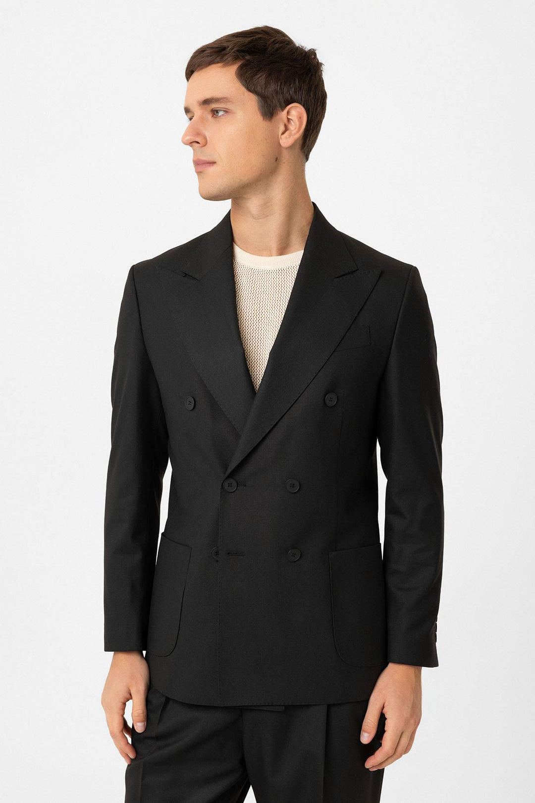 ANT Antioch Black Double-Breasted Closure Italian Cut Men's Suit - Acilia