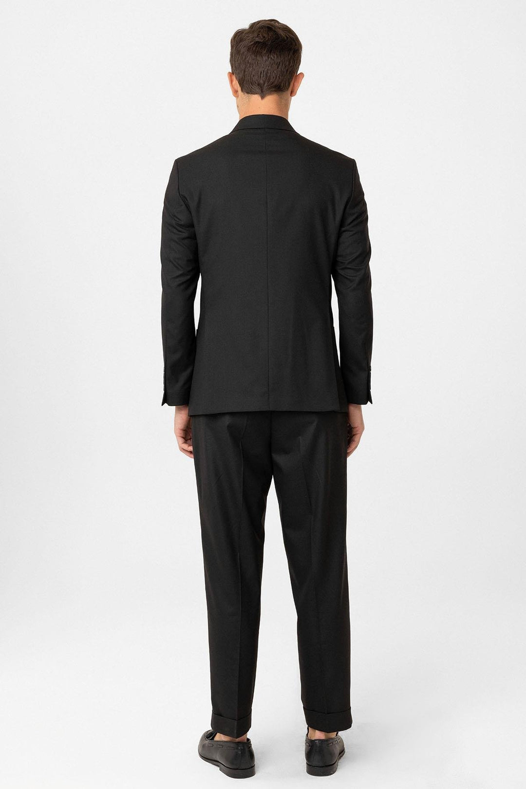 ANT Antioch Black Double-Breasted Closure Italian Cut Men's Suit - Acilia