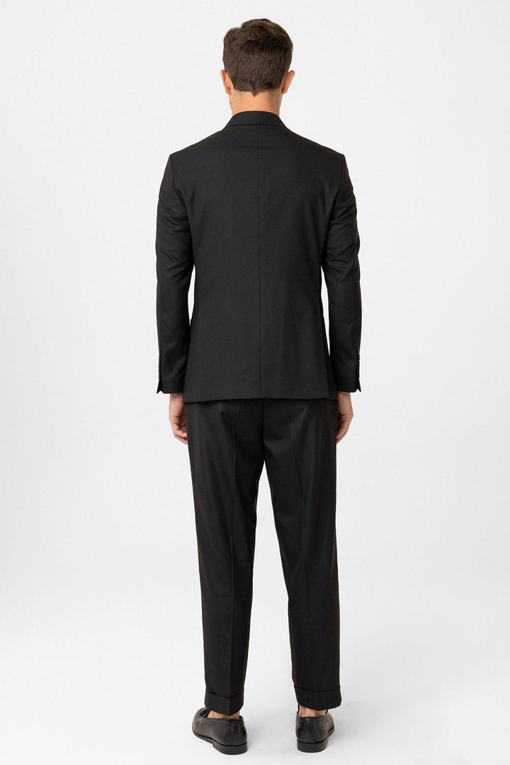 ANT Antioch Black Double-Breasted Closure Italian Cut Men's Suit - Acilia