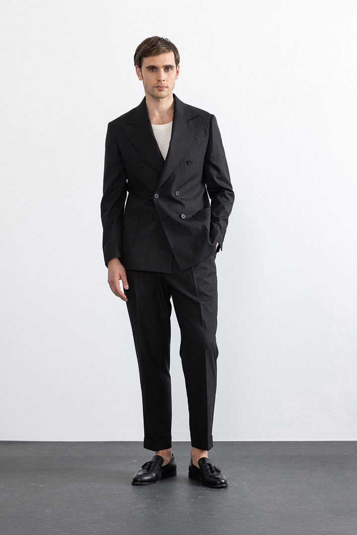 ANT Antioch Black Cross Closure Italian Cut Striped Men's Technical Suit - Coacalco