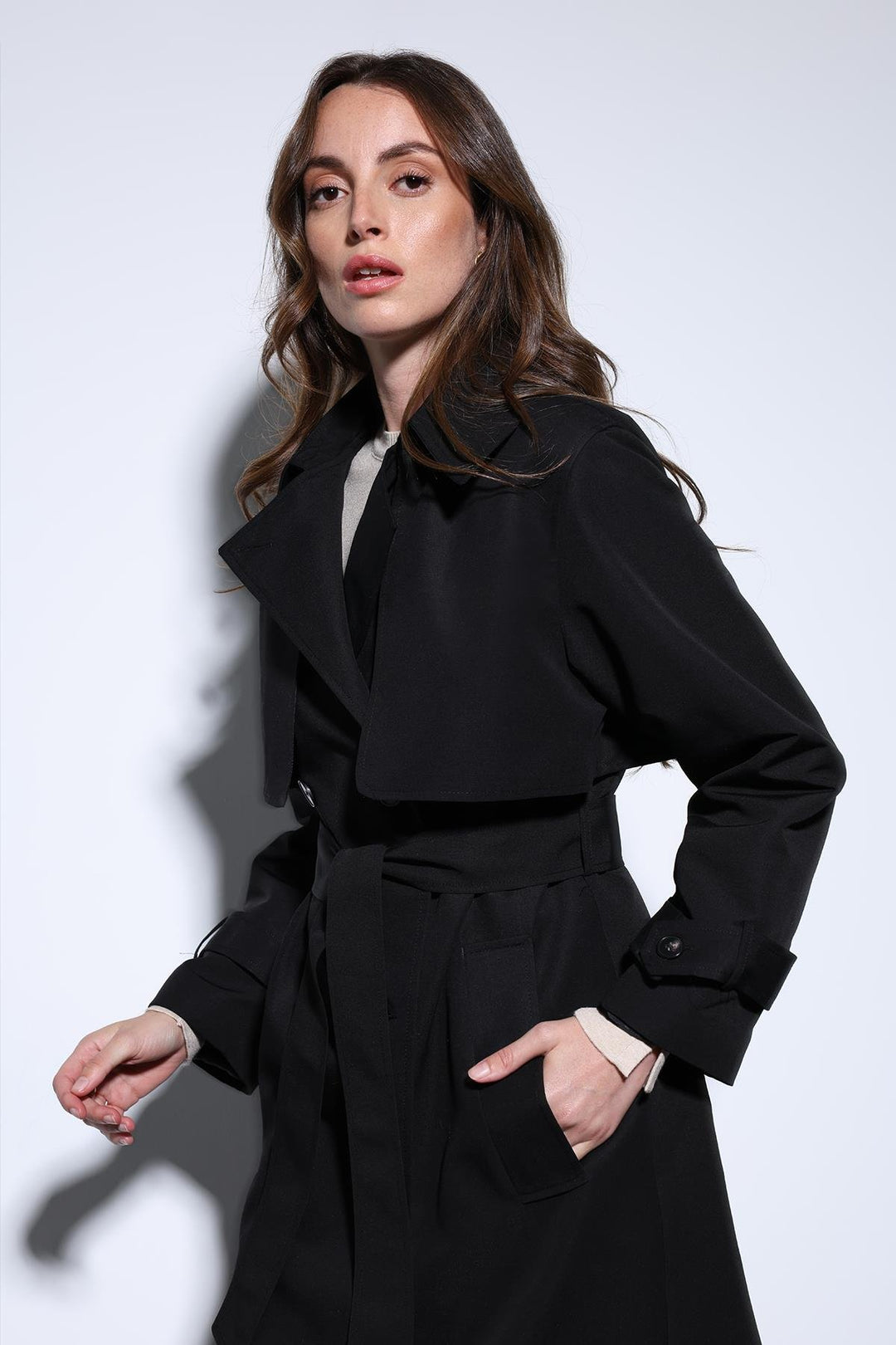 ANT Antioch Black Double-Breasted Belted Women's Trench Coat - Bragadiru