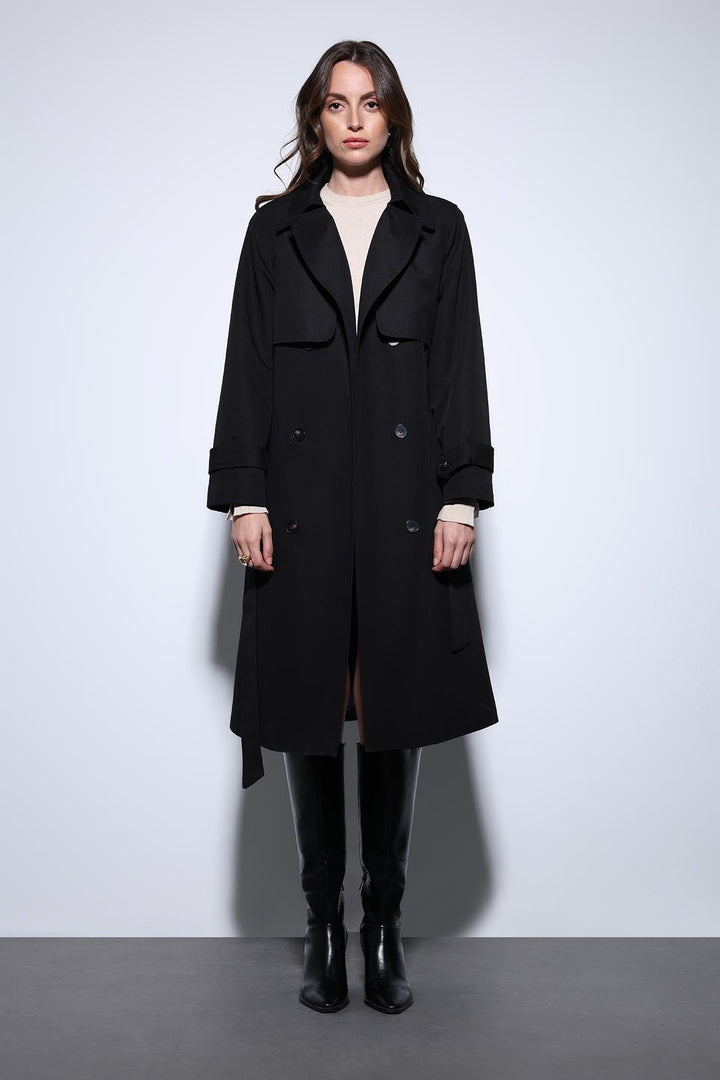 ANT Antioch Black Double-Breasted Belted Women's Trench Coat - Bragadiru