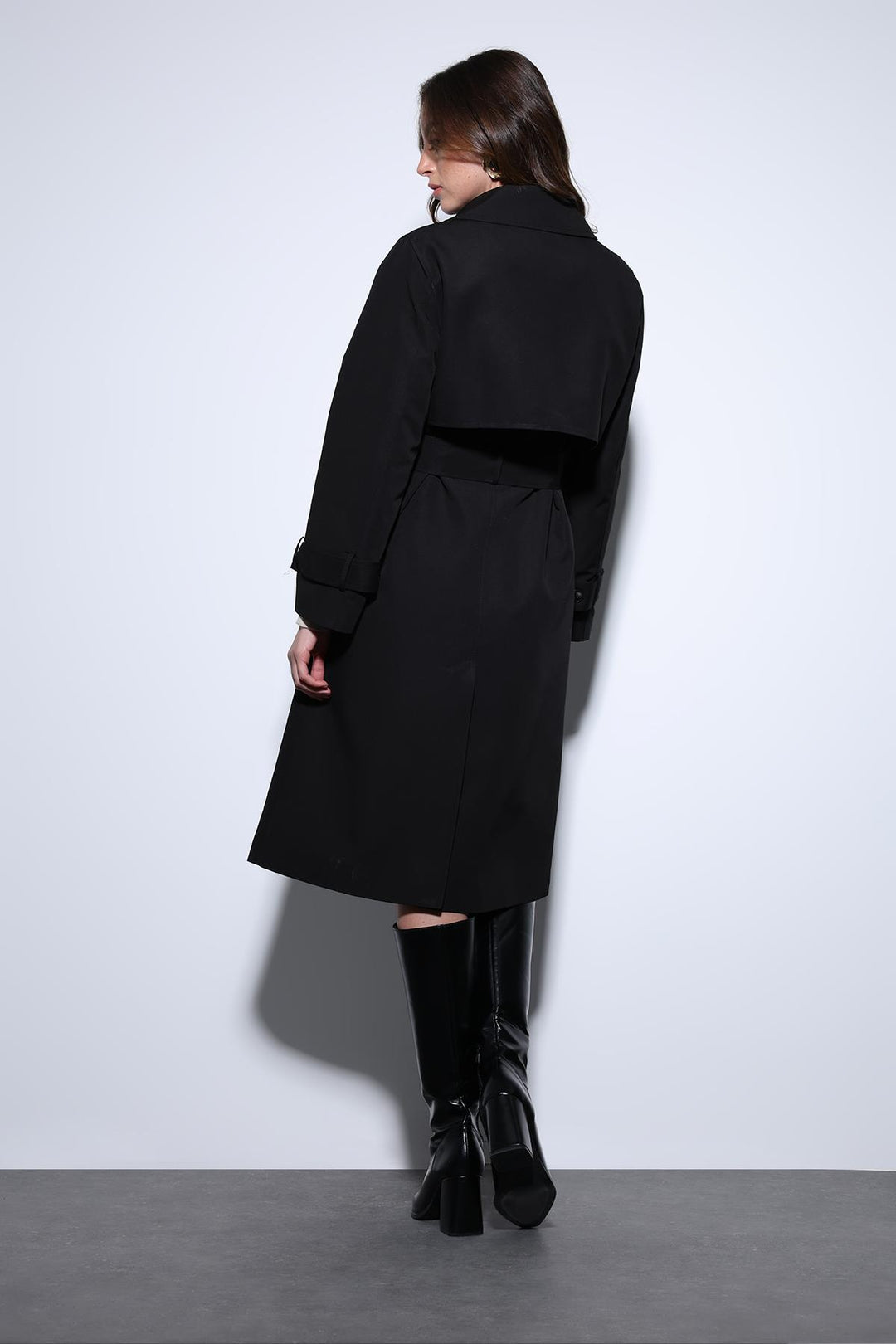 ANT Antioch Black Double-Breasted Belted Women's Trench Coat - Bragadiru