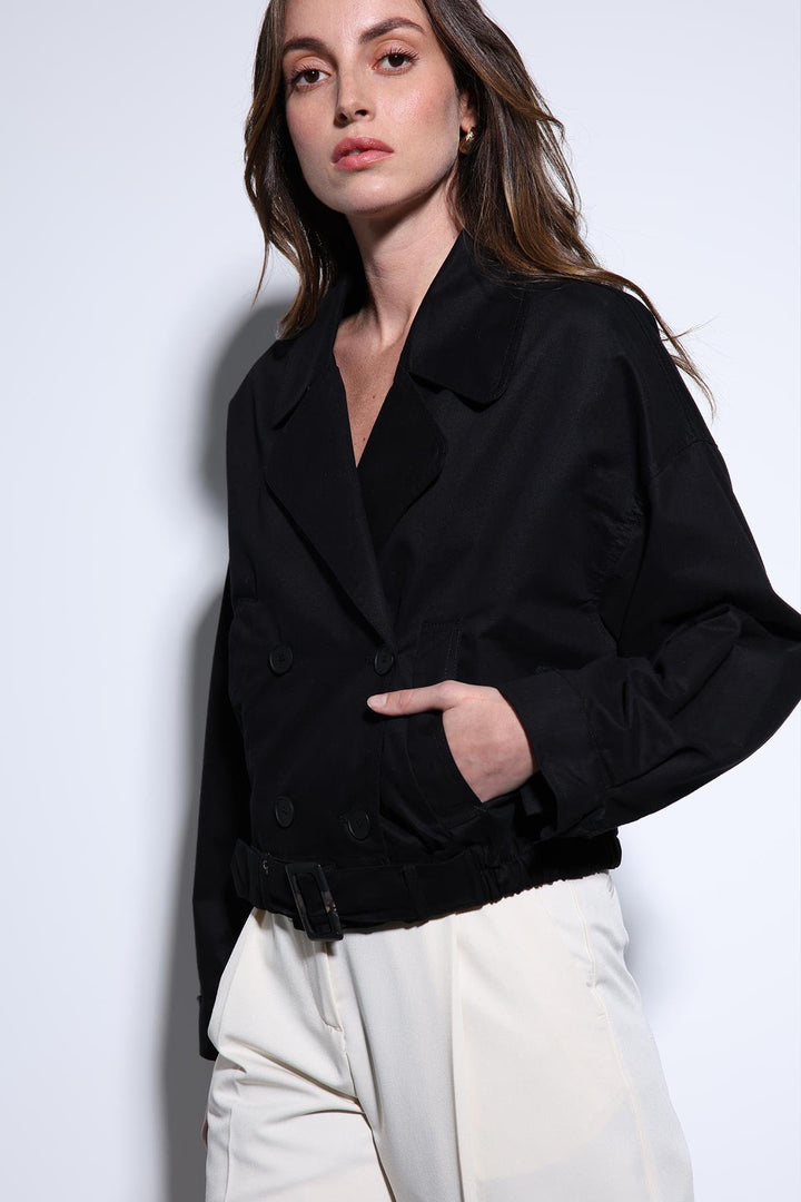 ANT Antioch Black Wrap Short Women's Trench Coat - Soteapan