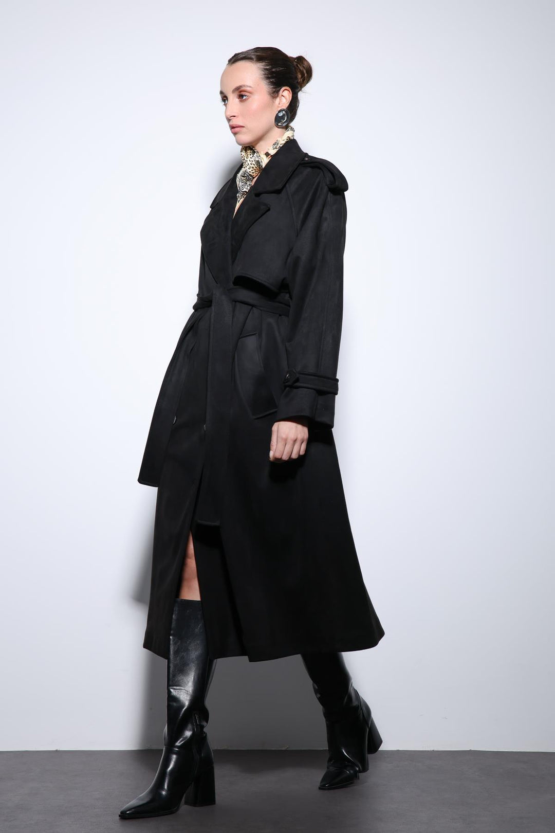 ANT Antioch Black Faux Suede Premium Women's Trench Coat - Lowell
