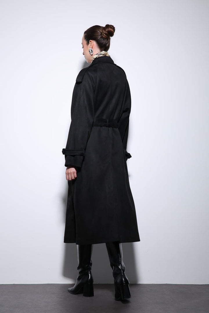 ANT Antioch Black Faux Suede Premium Women's Trench Coat - Lowell