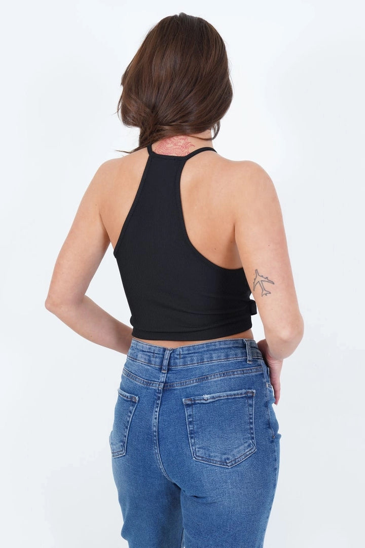 Black Wrap Neck Sleeveless Design Blouse CO-2523254137 - Ramapo