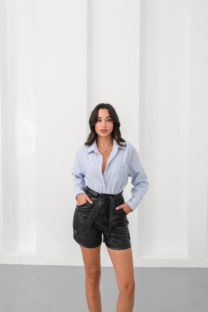 Black Belted Wide Pocket Shorts BCHN-25260086 - Wood Buffalo
