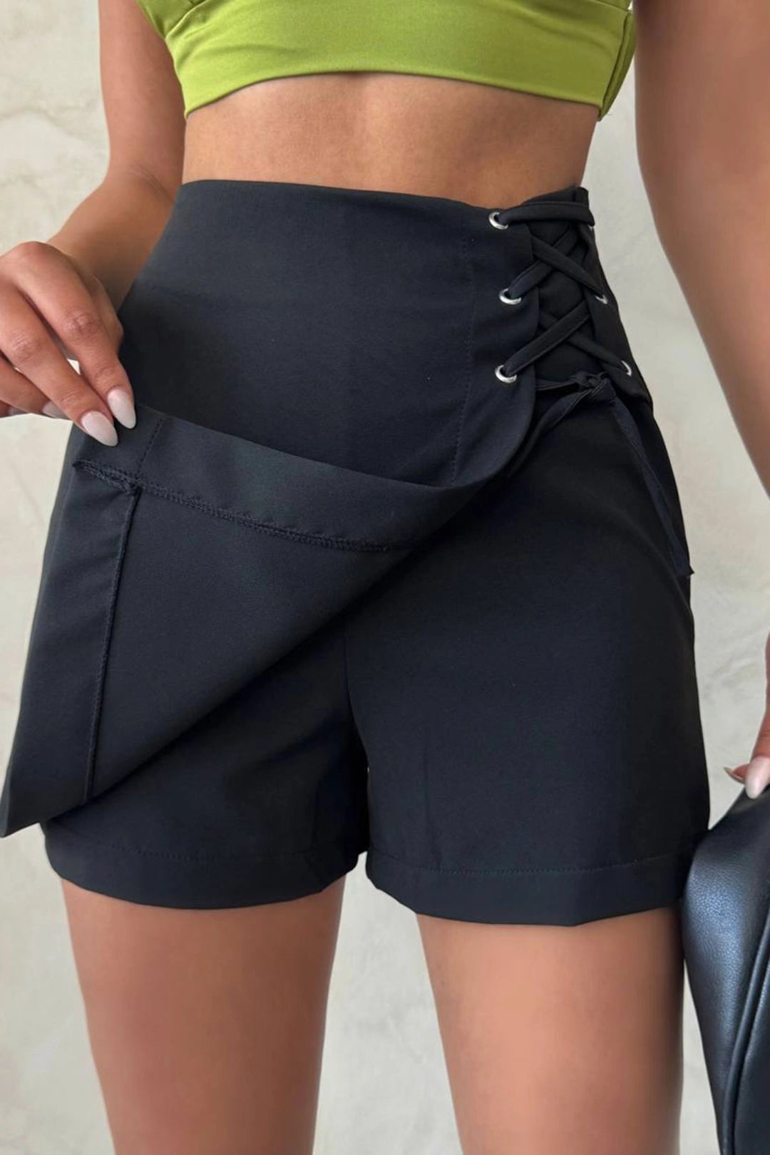 Black Bird's Eye Detailed Shorts Skirt BCHN-2525819 - Laval