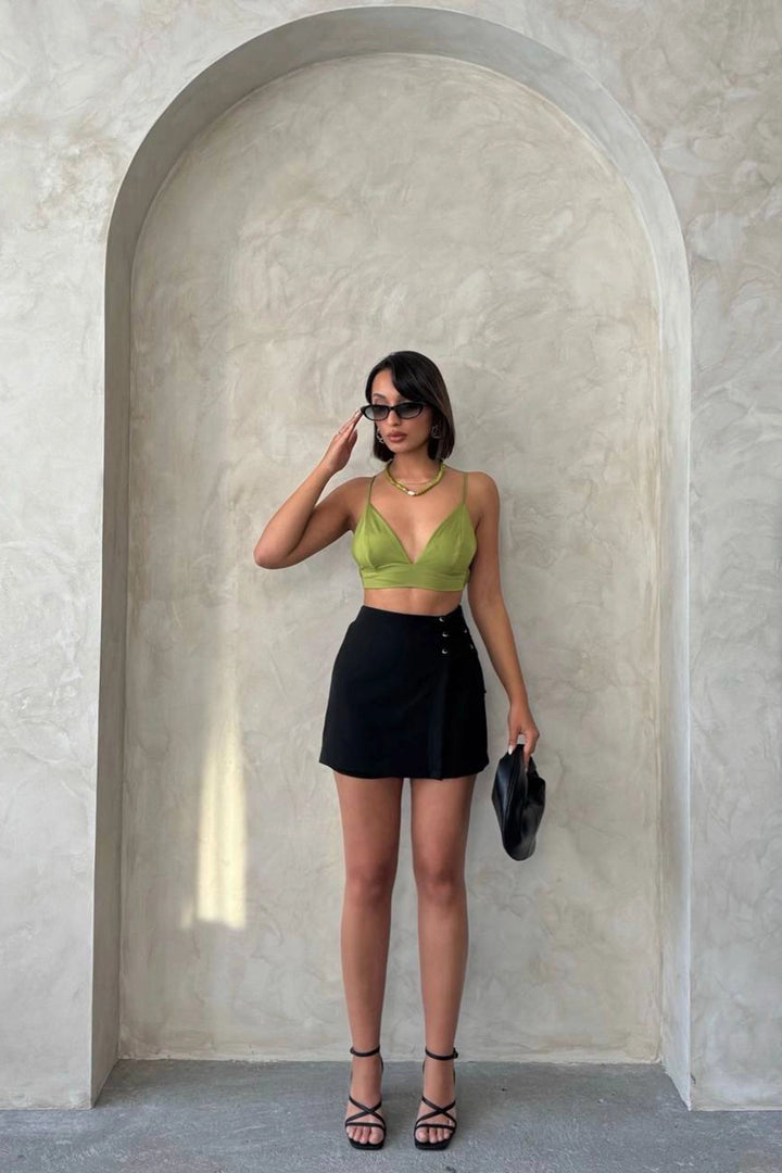 Black Bird's Eye Detailed Shorts Skirt BCHN-2525819 - Laval