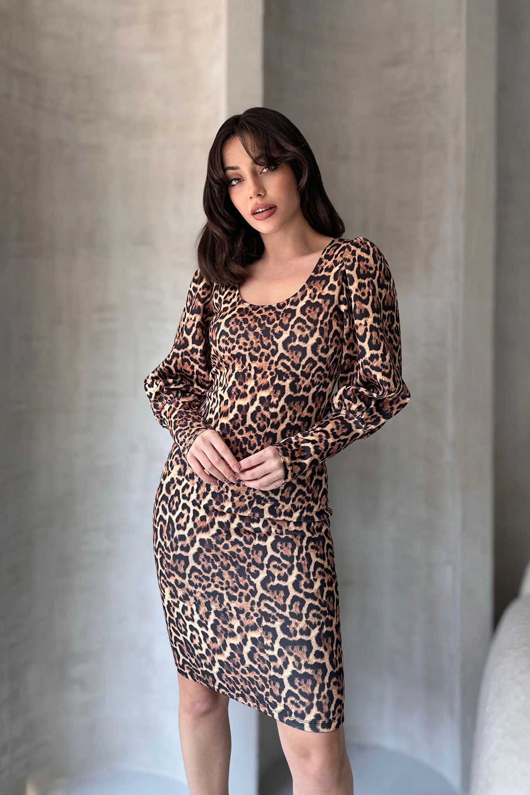 Black Leopard Print Midi Dress BCDF-242149 - Nelson