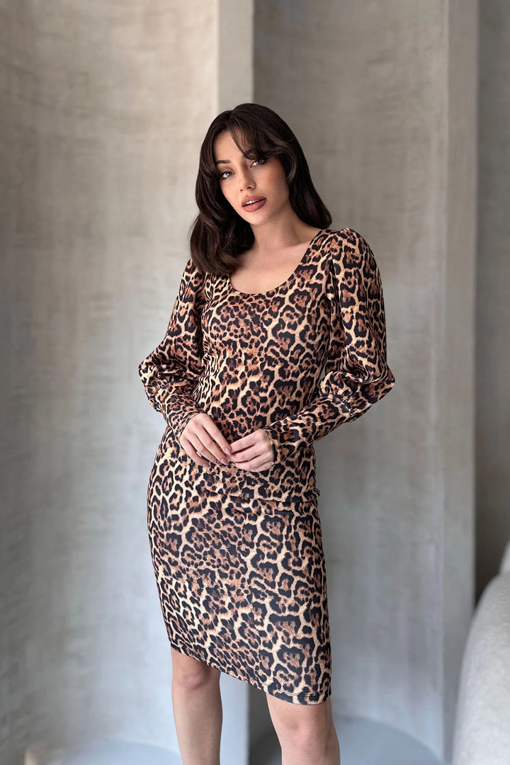 Black Leopard Print Midi Dress BCDF-242149 - Nelson