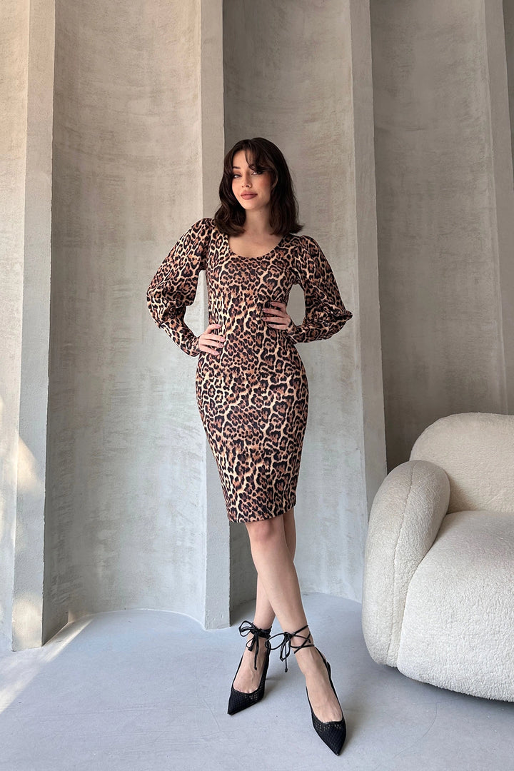 Black Leopard Print Midi Dress BCDF-242149 - Nelson
