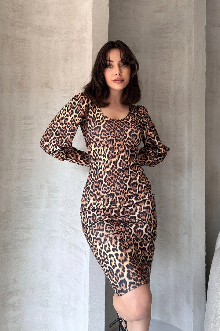 Black Leopard Print Midi Dress BCDF-242149 - Nelson