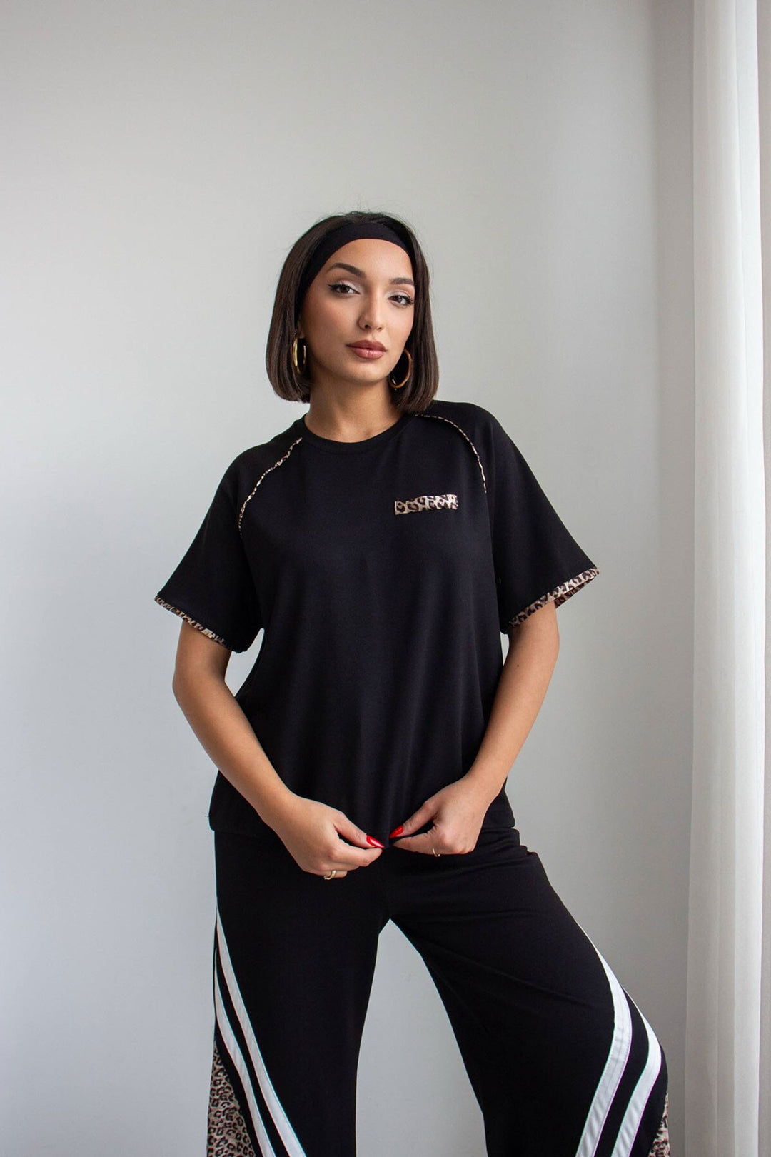 Siyah Leopar Garnili Modal Kumaş Alt Üst Takım - Stillwater