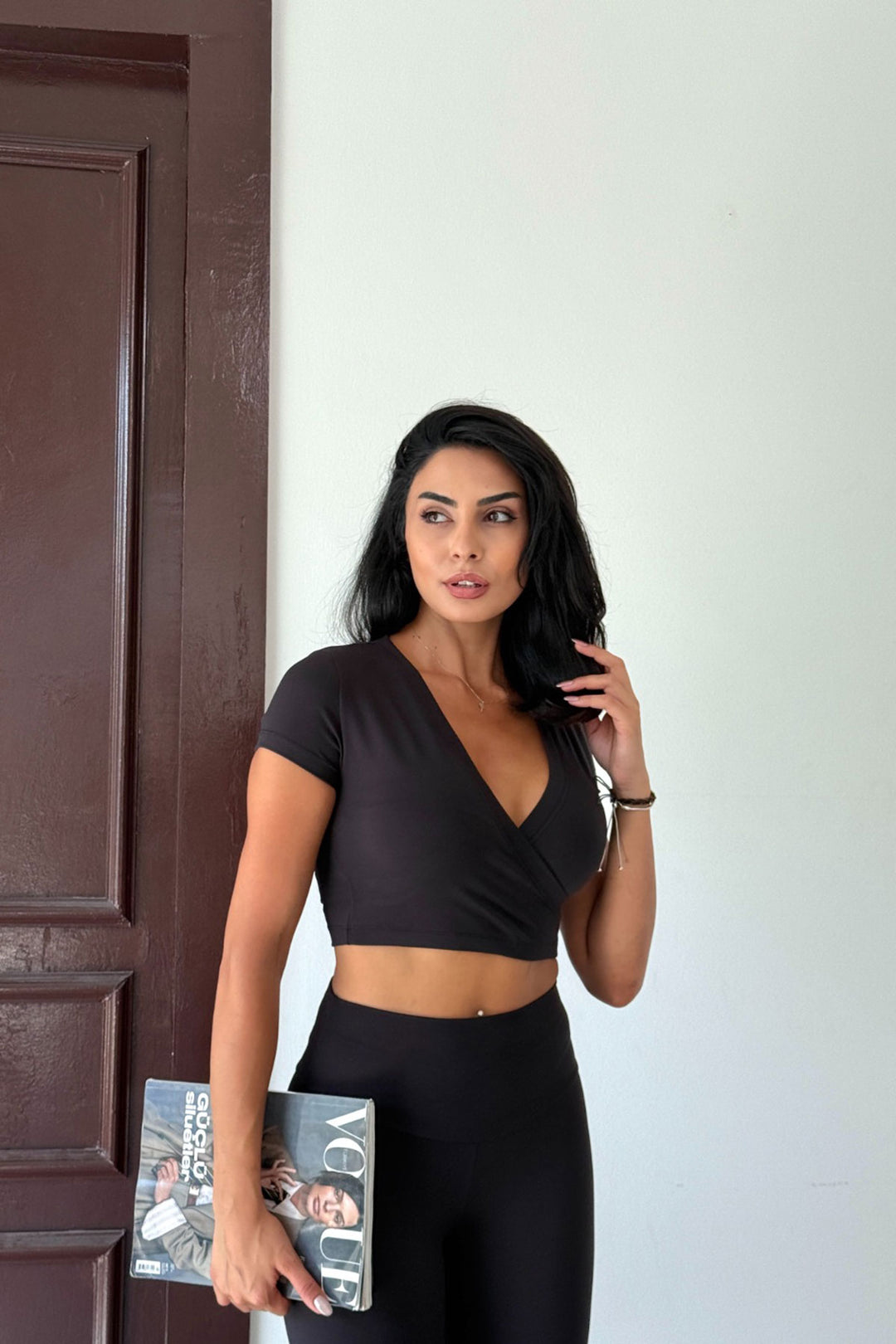 Black Light Touch Soft Textured Double Breasted Blouse and Leggings Set BCCM-253002 - Dráma