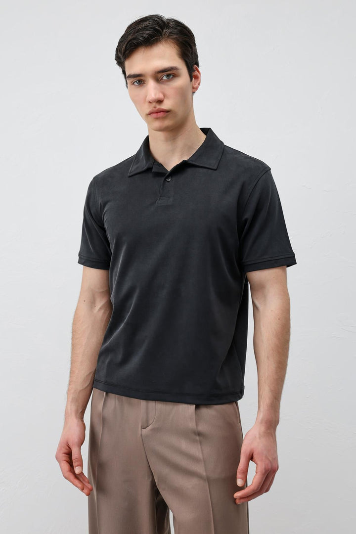 ANT Antioch Siyah Lyocell Karışımlı Polo Yaka Erkek T-Shirt - Colima