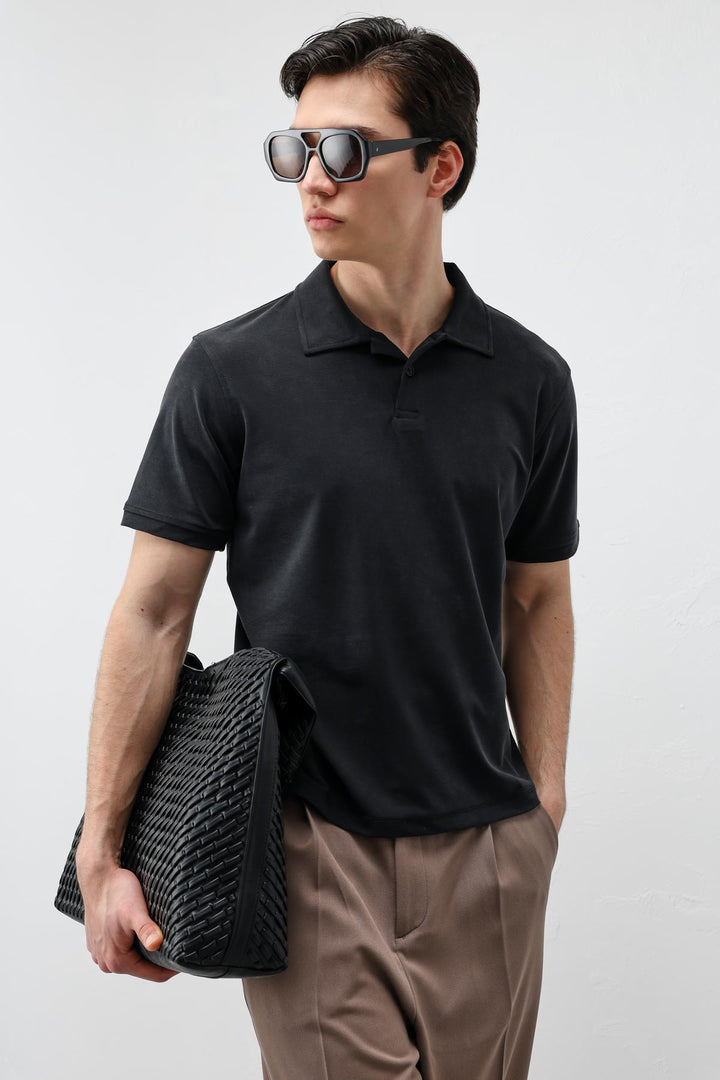 ANT Antioch Siyah Lyocell Karışımlı Polo Yaka Erkek T-Shirt - Colima