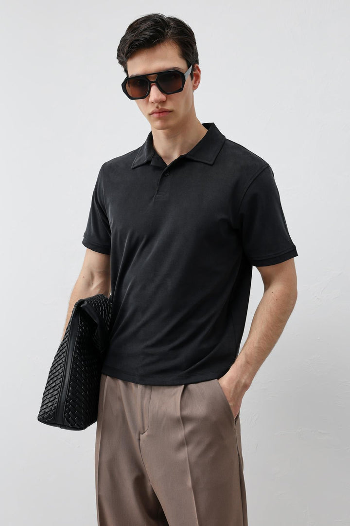ANT Antioch Siyah Lyocell Karışımlı Polo Yaka Erkek T-Shirt - Colima