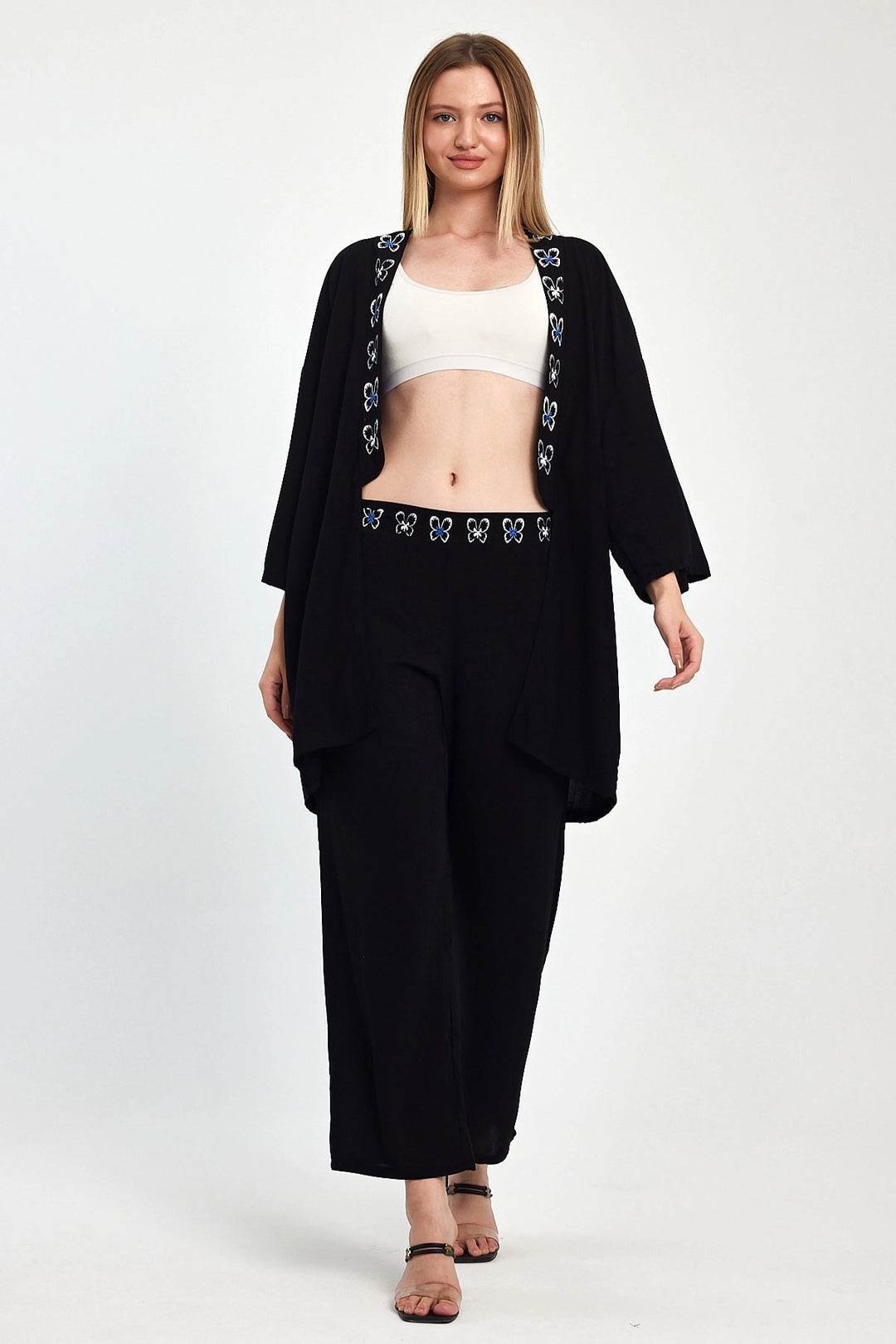 Maxi Boy Black Blue Embroidered Jacket and Pants Woven Viscon Top Set BCVL-251056 - Cáceres