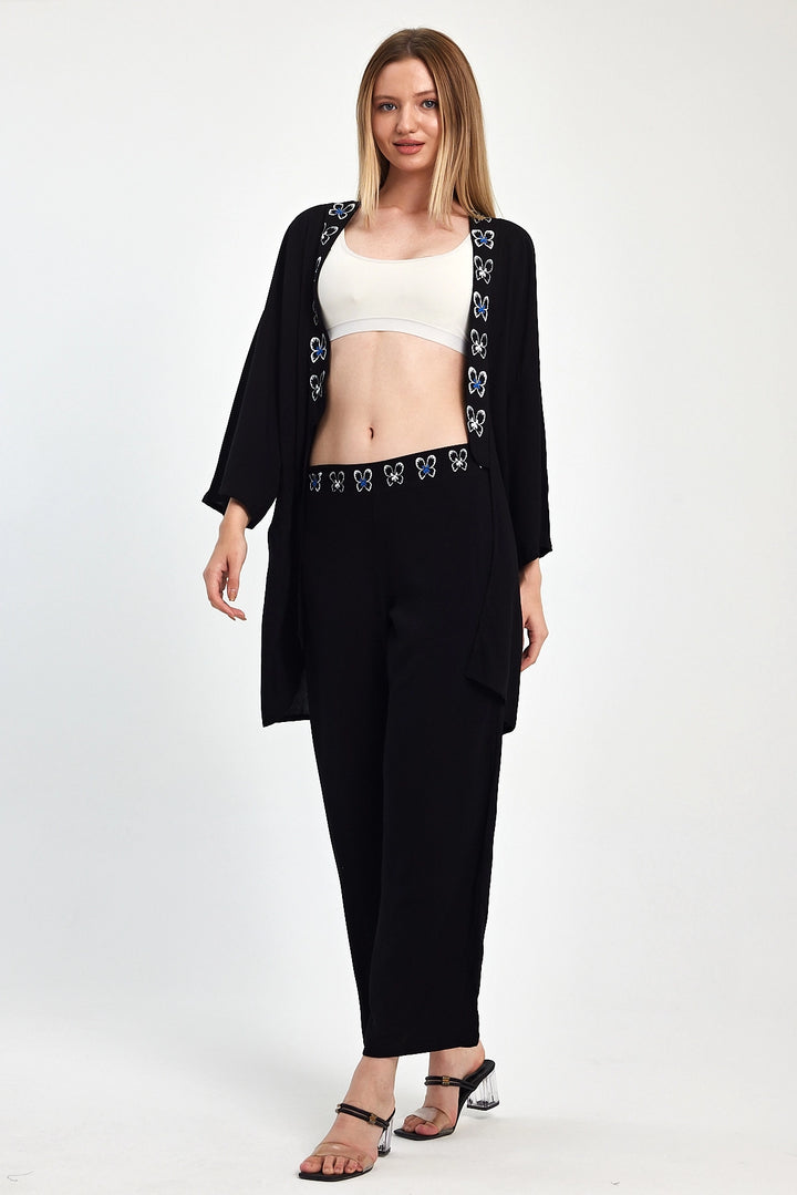 Maxi Boy Black Blue Embroidered Jacket and Pants Woven Viscon Top Set BCVL-251056 - Cáceres