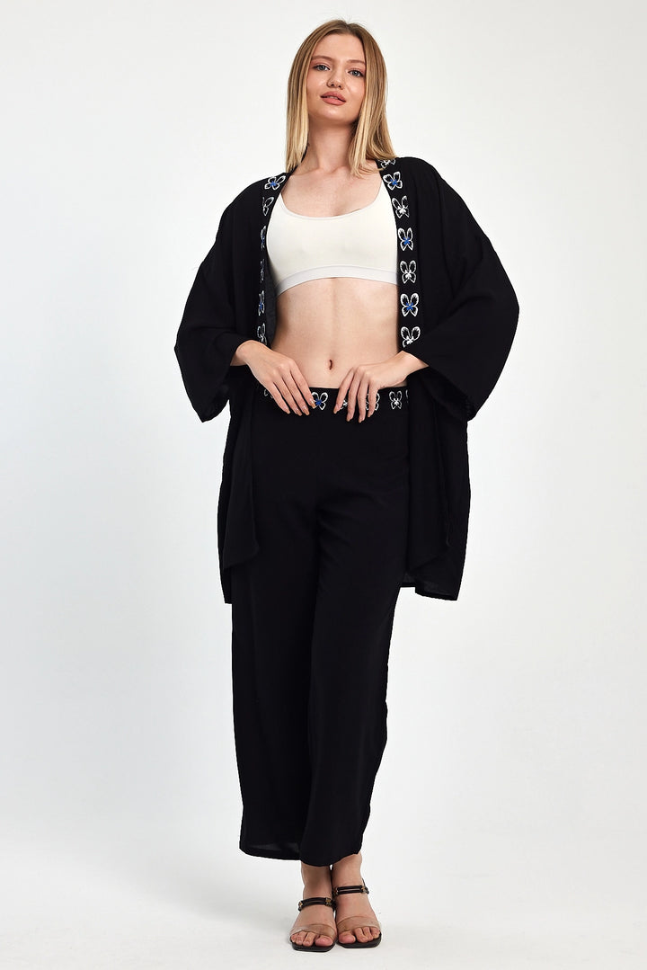Maxi Boy Black Blue Embroidered Jacket and Pants Woven Viscon Top Set BCVL-251056 - Cáceres
