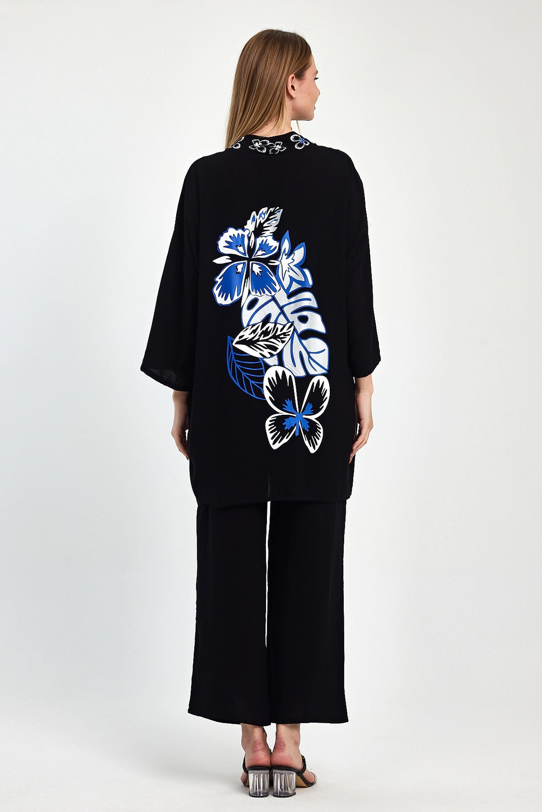Maxi Boy Black Blue Embroidered Jacket and Pants Woven Viscon Top Set BCVL-251056 - Cáceres