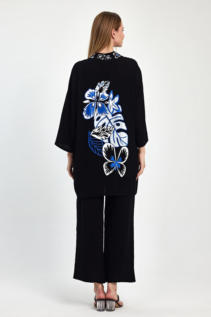 Maxi Boy Black Blue Embroidered Jacket and Pants Woven Viscon Top Set BCVL-251056 - Cáceres