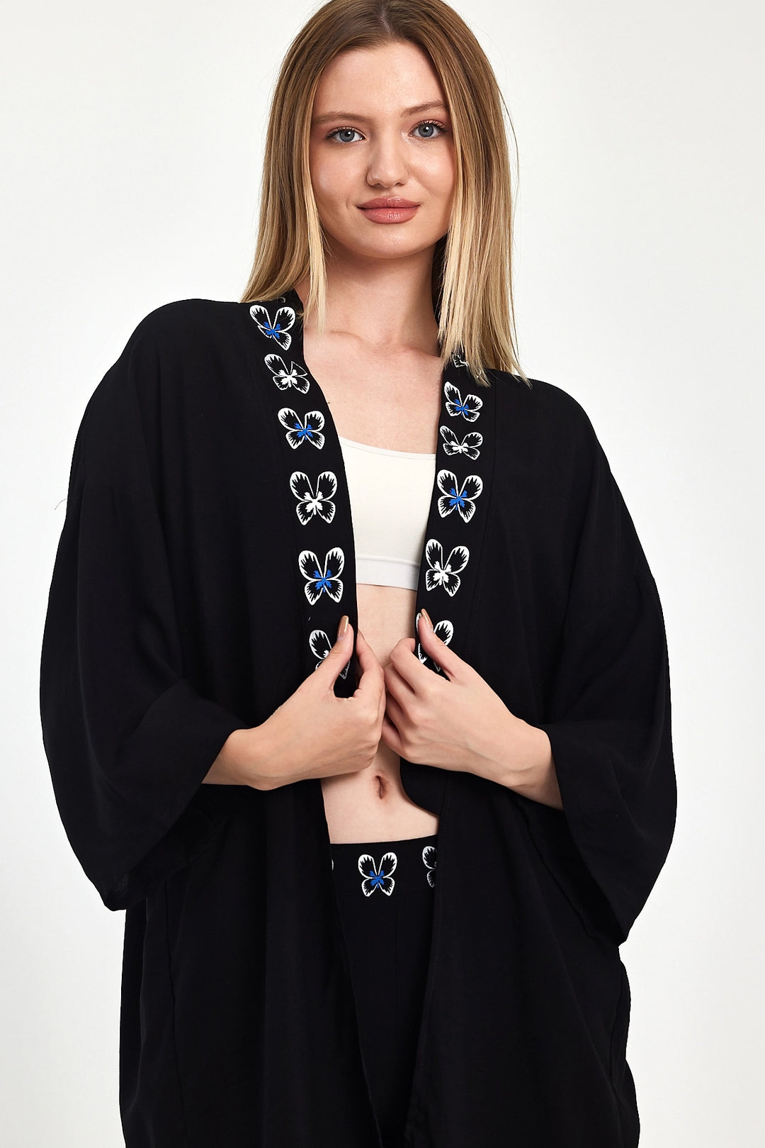 Maxi Boy Black Blue Embroidered Jacket and Pants Woven Viscon Top Set BCVL-251056 - Cáceres