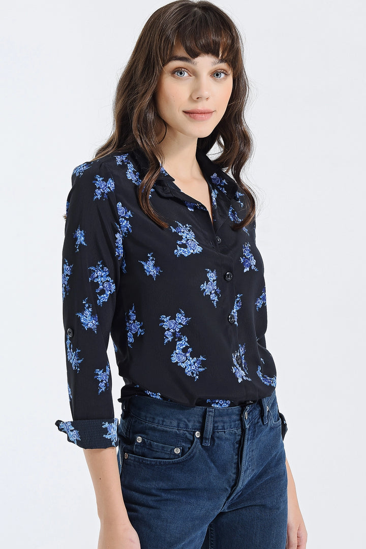 Black Blue Long Sleeve Buttoned Oversized Shirt BCBSK-25700-2711 - Las Cruces