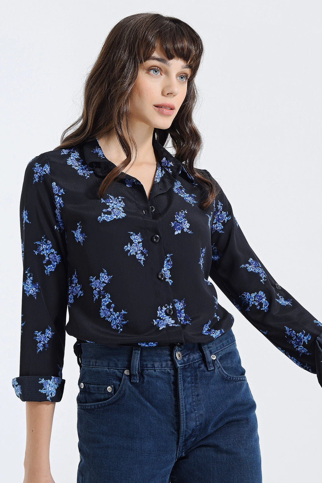 Black Blue Long Sleeve Buttoned Oversized Shirt BCBSK-25700-2711 - Las Cruces