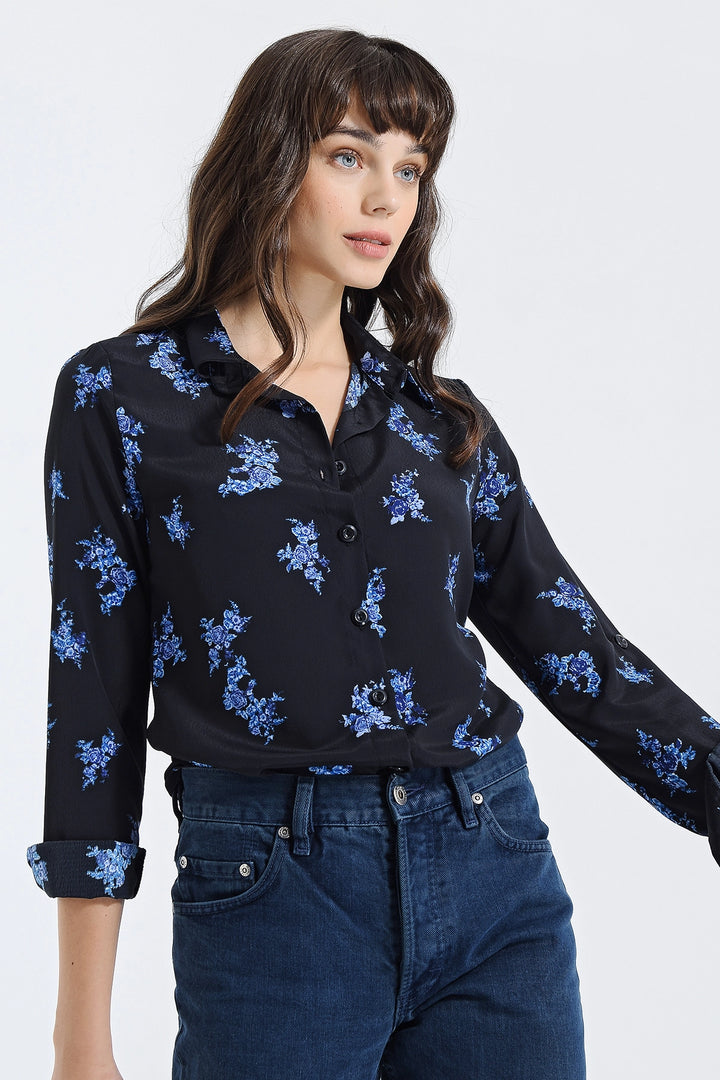 Black Blue Long Sleeve Buttoned Oversized Shirt BCBSK-25700-2711 - Las Cruces