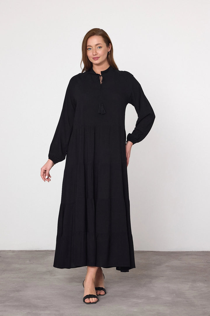 Maxi Boy Black Layered Ruffled Woven Viscose Dress BCVL-25V032 - Troisdorf