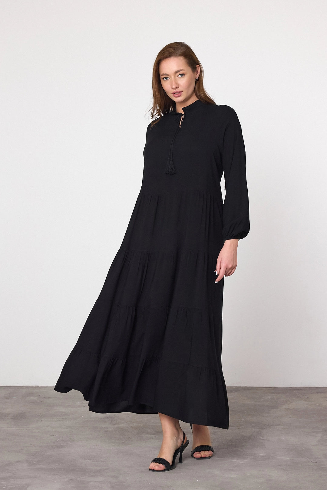 Maxi Boy Black Layered Ruffled Woven Viscose Dress BCVL-25V032 - Troisdorf