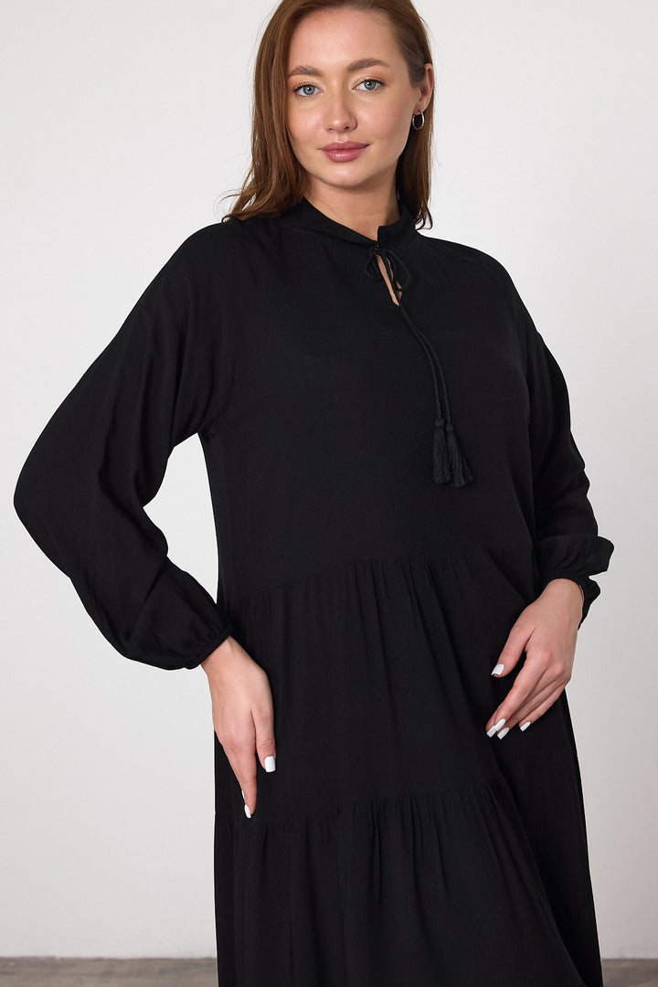 Maxi Boy Black Layered Ruffled Woven Viscose Dress BCVL-25V032 - Troisdorf
