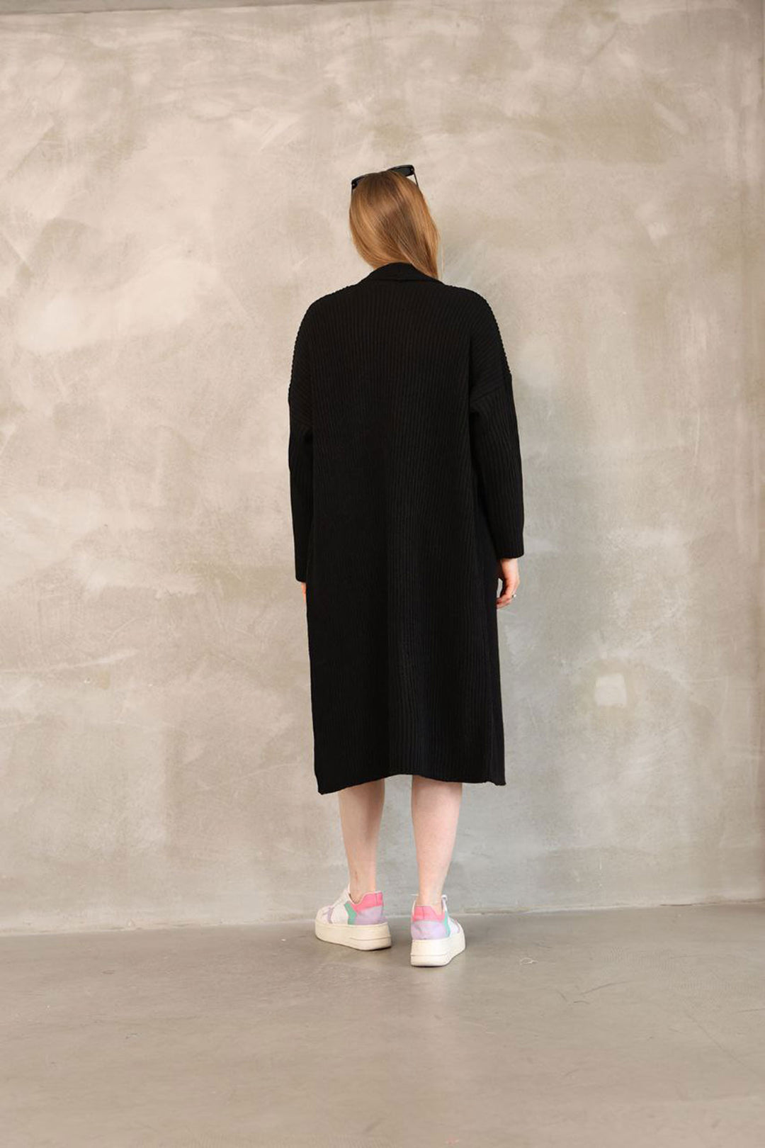 Black Maxi Size Knit Cardigan BCES-252037 - Pforzheim