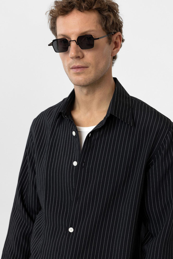 ANT Antioch Black Modal Fabric Relax Fit Striped Men's Shirt - Salinas Victoria