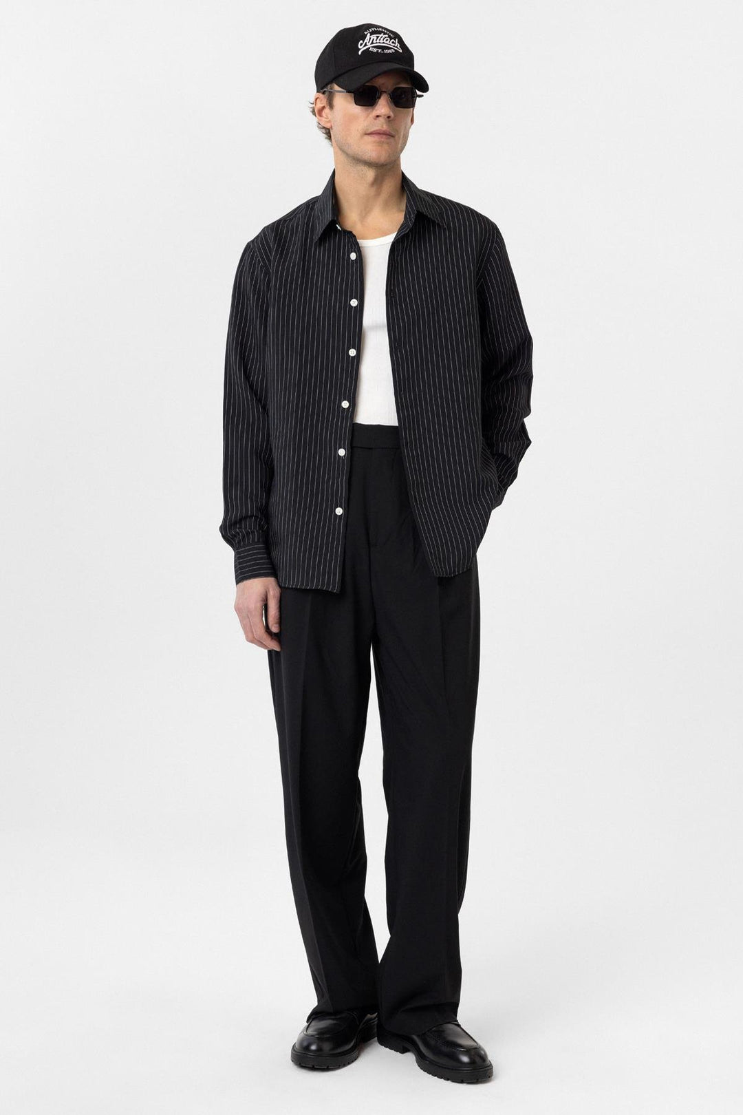 ANT Antioch Black Modal Fabric Relax Fit Striped Men's Shirt - Salinas Victoria