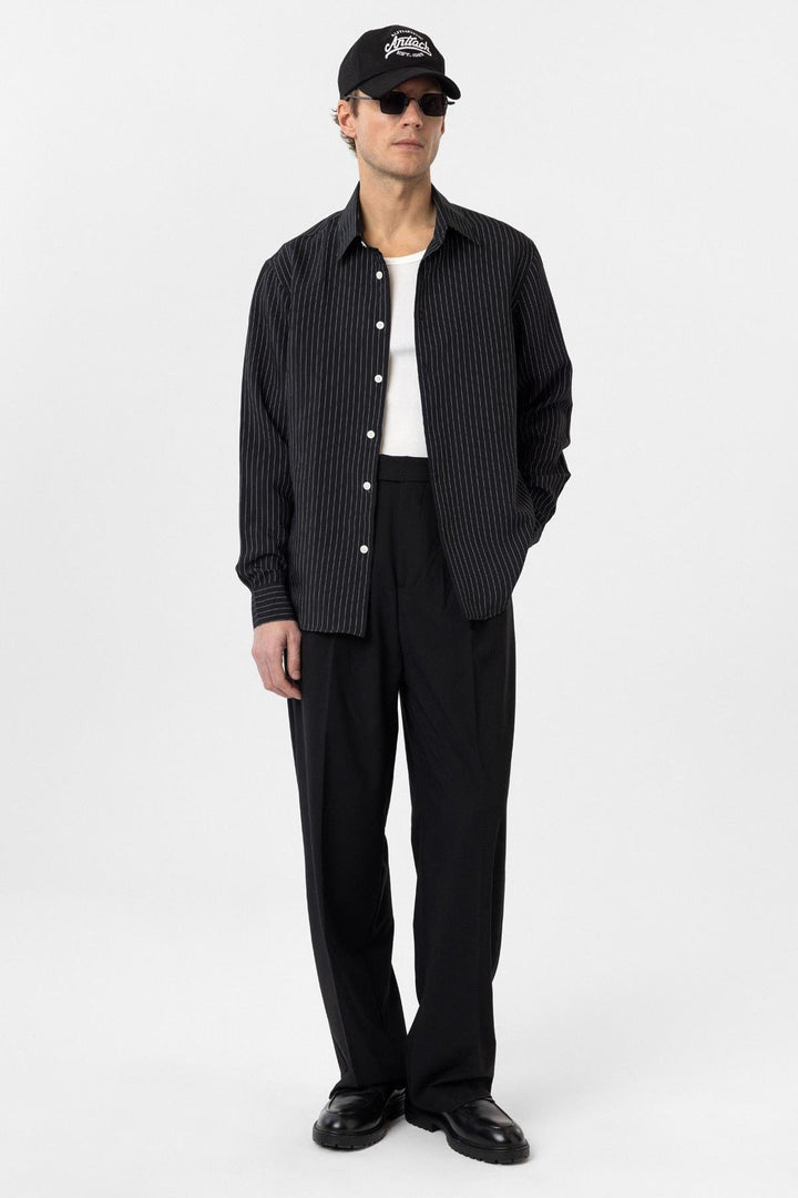 ANT Antioch Black Modal Fabric Relax Fit Striped Men's Shirt - Salinas Victoria
