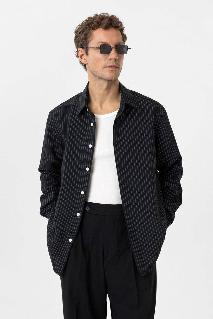 ANT Antioch Black Modal Fabric Relax Fit Striped Men's Shirt - Salinas Victoria