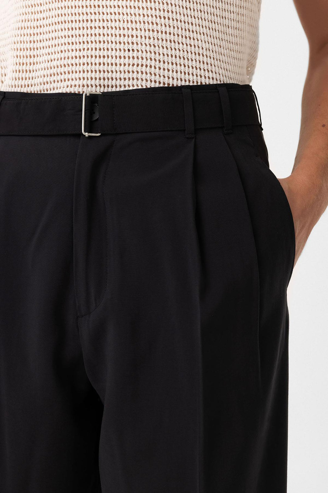 ANT Antioch Siyah Modal Kumaş Relax Fit Kemerli Erkek Pantolon - Marina di Carrara