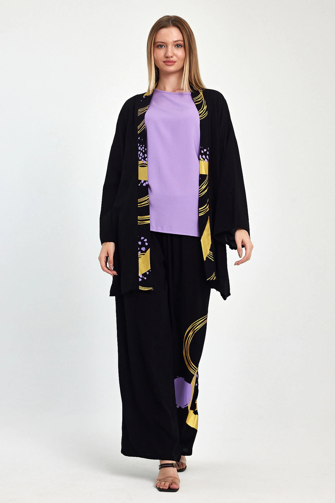 Maxi Boy Black Purple Printed Kimono and Pants Woven Viscon Top Bottom Set BCVL-251084 - Cape Girardeau