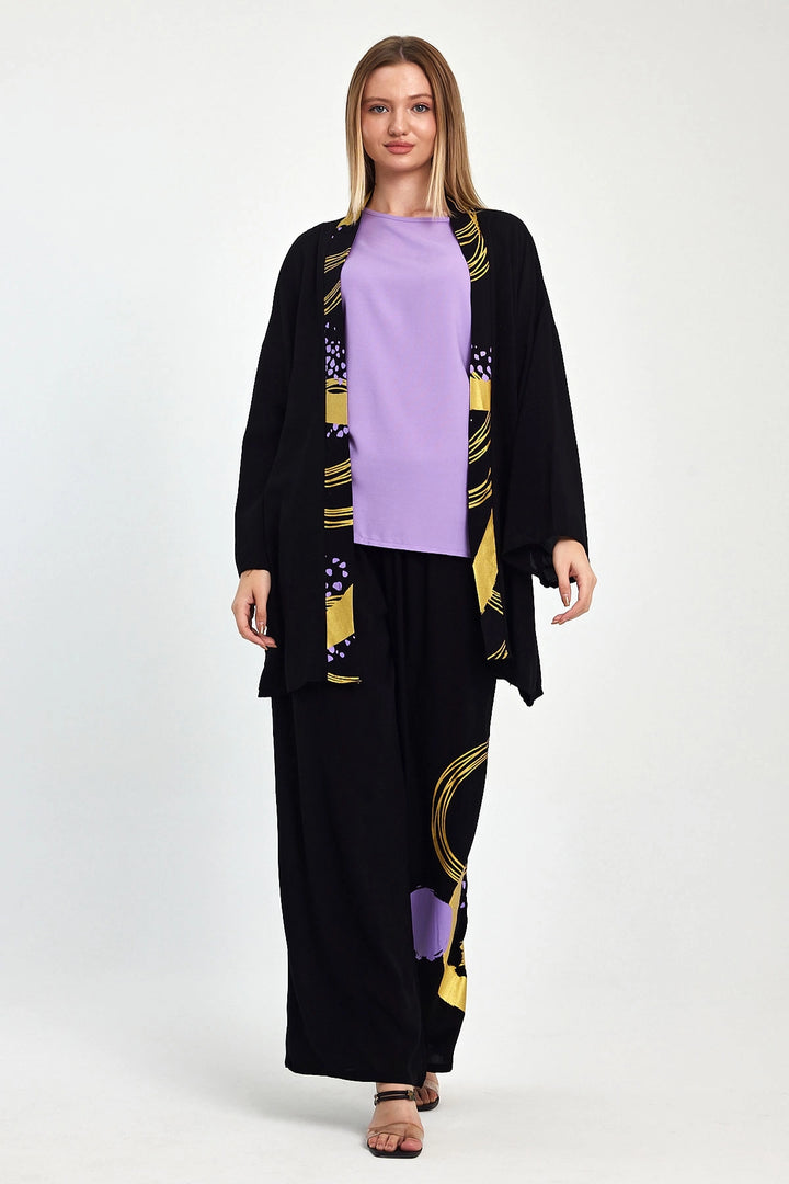 Maxi Boy Black Purple Printed Kimono and Pants Woven Viscon Top Bottom Set BCVL-251084 - Cape Girardeau