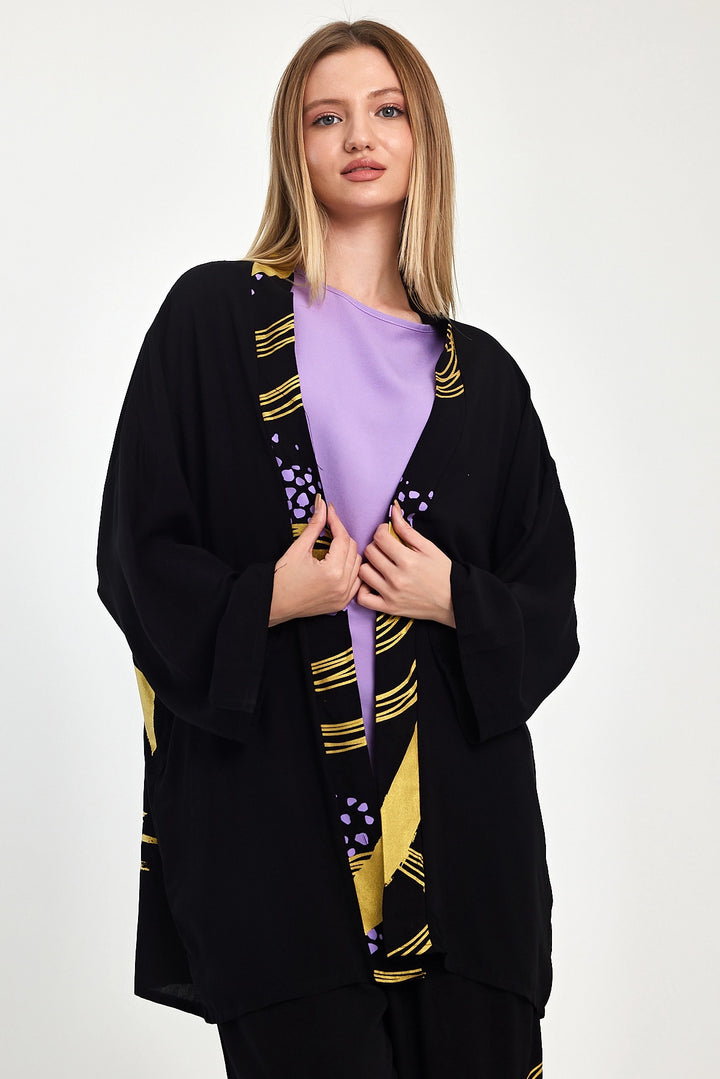 Maxi Boy Black Purple Printed Kimono and Pants Woven Viscon Top Bottom Set BCVL-251084 - Cape Girardeau