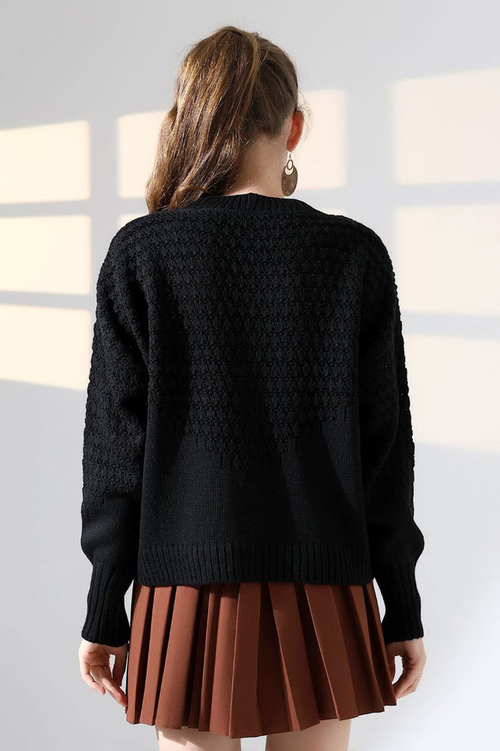 Black Patterned Buttoned Knit Cardigan BCES-252027 - Mableton