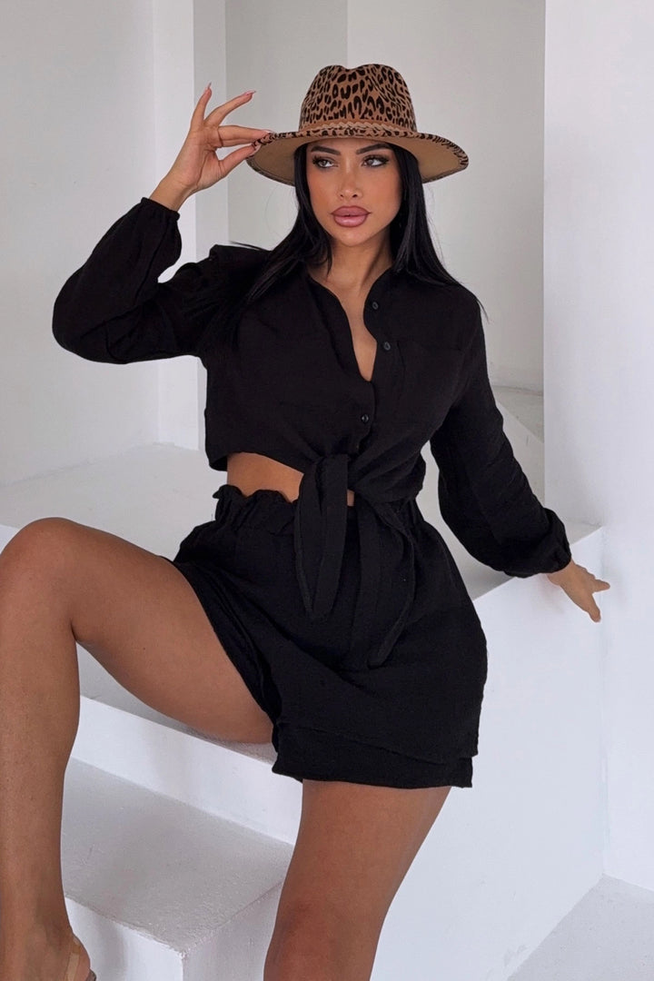 Black Muslin Linen Shorts Suit BCBT-251001 - Rhondda