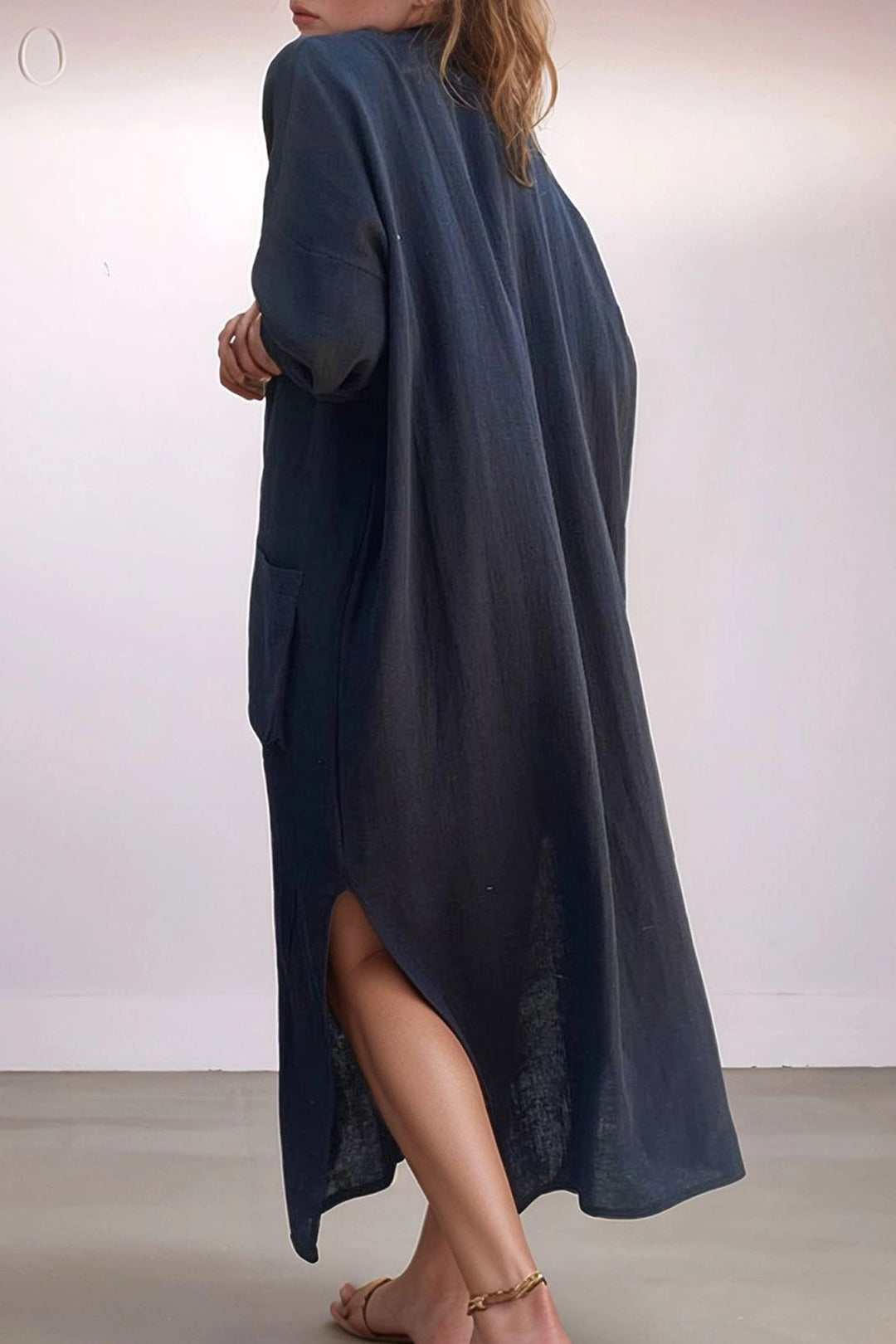 Black Muslin Half Placket Pocket Slit Loose Fit Baggy Dress BCBSK-25700-3620 - Elyria