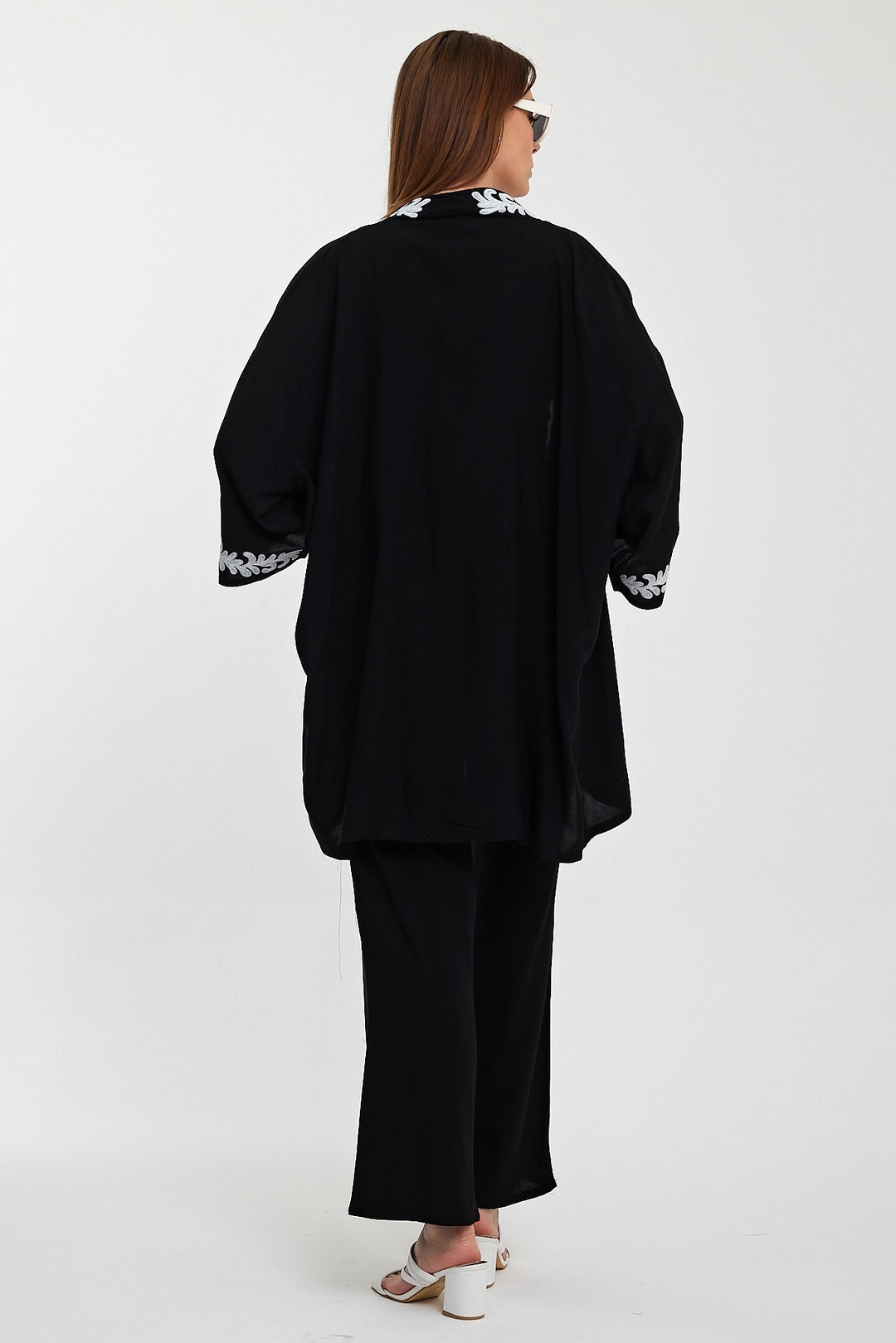 Maxi Boy Black Embroidered Kimono Top and Pants Set BCVL-24950 - Caguas