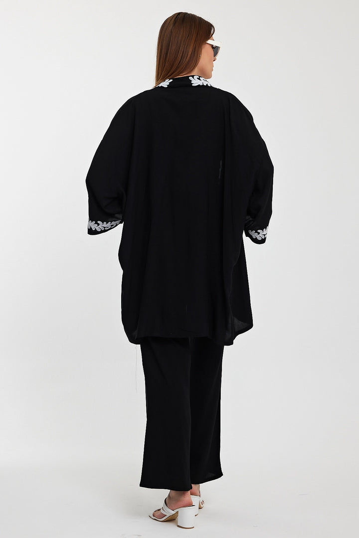 Maxi Boy Black Embroidered Kimono Top and Pants Set BCVL-24950 - Caguas